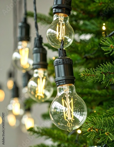Warm string lights on a Christmas tree