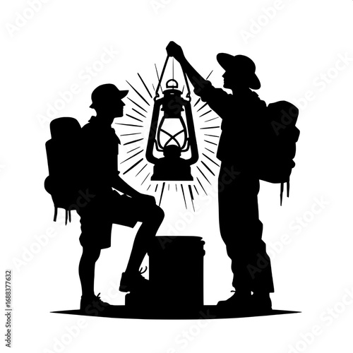 Black and White Vector Silhouette of Scout Lantern