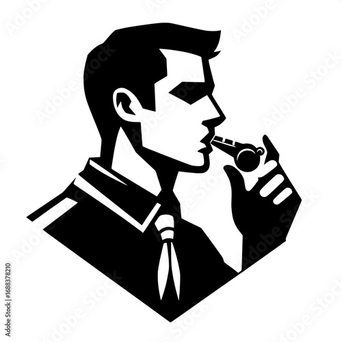 Black and White Vector Silhouette of Scout Whistle