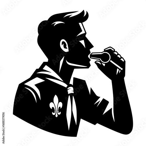 Black and White Vector Silhouette of Scout Whistle