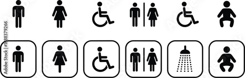 Collection of restroom and accessibility icons for men women children and disabled man icon woman icon