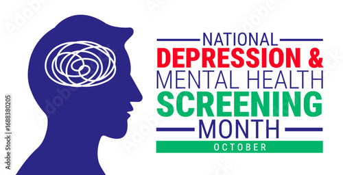 National Depression and Mental Health Screening Month background, banner, card or poster design template is observed every year during October, to raise awareness about the mission. Vector