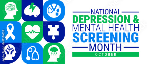 National Depression and Mental Health Screening Month Geometric shape pattern background, banner, card or poster design template is observed every year during October.
