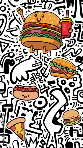 BURGER ILLUSTRATION AND BACKGRAUND DOODLE ART