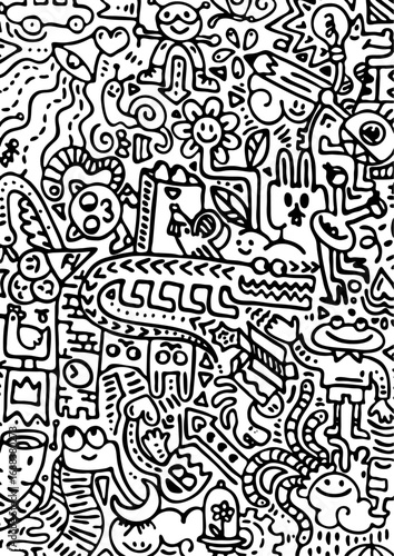 Doodle art image of a crocodile having fun