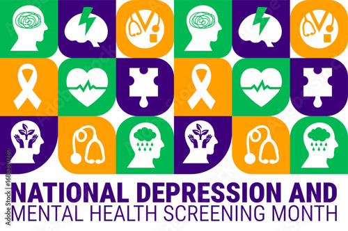 National Depression and Mental Health Screening Month Geometric shape pattern background, banner, card or poster design template is observed every year during October.