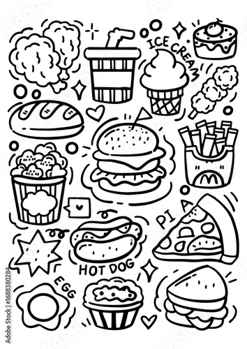 Illustration doodle fastfood