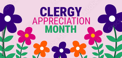 Clergy Appreciation Month background, banner, card or poster design template is observed every year during October, to raise awareness about the mission. Vector illustration.