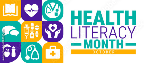 Health Literacy Month Geometric shape pattern background, banner, card or poster design template is observed every year during October, to raise awareness about the mission. Vector illustration.