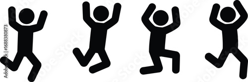 Four Black Silhouette Figures in Dynamic Jumping Poses Keywords: silhouette, figures, people, jumping