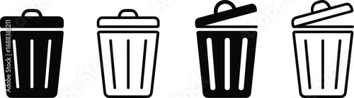 Four Black Trash Can Icons With Different Lid Styles On White garbage can waste bin