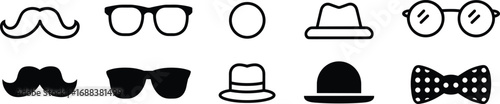 Gentleman Accessories Icons Mustache Glasses Hat Bowtie Different Styles spectacles eyewear