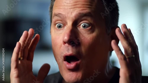 Shocked Man Reacts with Surprise & Open Mouth Expression