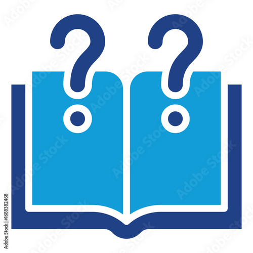 Book Questions Glyph Blue Silhouette Icon Design Vector - Open book with two question marks, representing knowledge, education, or unresolved questions