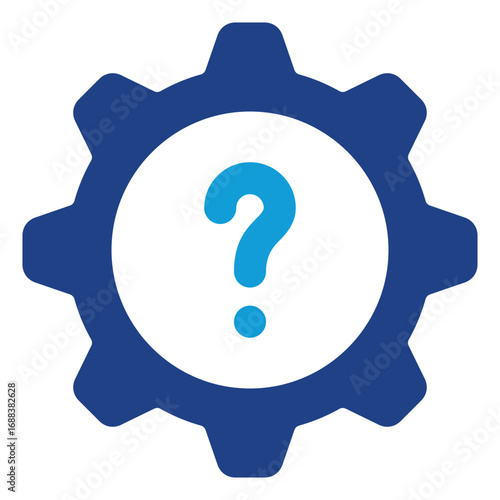 Question Gear Glyph Blue Silhouette Icon Design Vector - Gear with a question mark, symbolizing technical issues, system error, or problem-solving