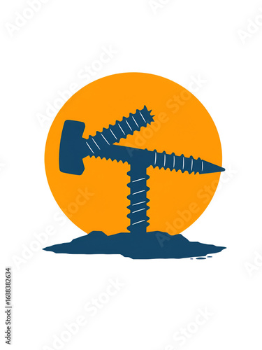 Screw bolt and nail Silhouette vector illustration