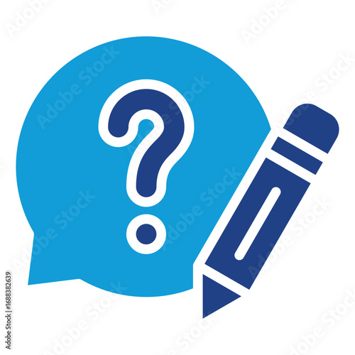Question Edit Glyph Blue Silhouette Icon Design Vector - Speech bubble with a question mark and pencil, symbolizing inquiry, editing questions, or feedback writing