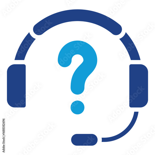 Support Help Glyph Blue Silhouette Icon Design Vector - Headset with question mark symbol, representing customer support and assistance