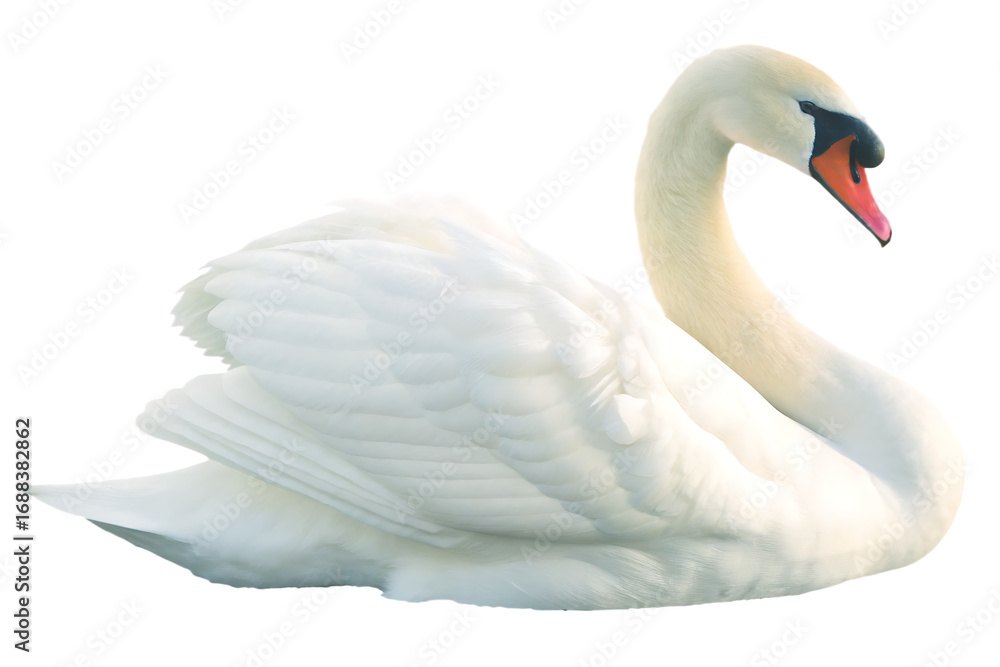 Fototapeta premium Elegant white swan graceful neck detailed feathers isolated on a transparent background