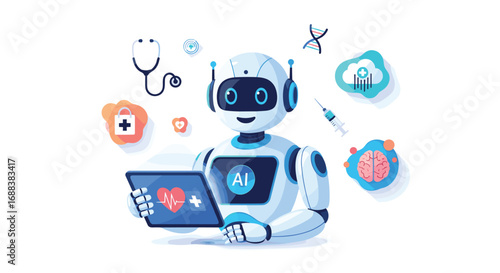 Futuristic AI robot revolutionizing healthcare with advanced diagnostics and patient care solutions, Generative AI.