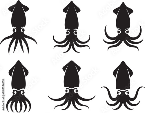 Squid Silhouettes in Black and White Minimalist Style
