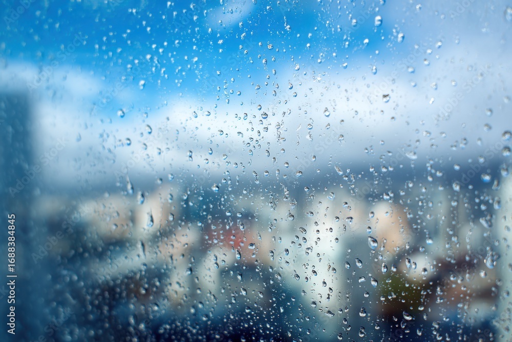 Obraz premium Raindrops on a window, city view (1)