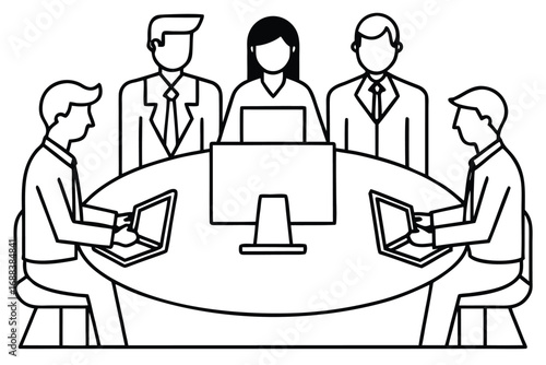 minimalist-line-art-of-business-people-in-roundtab