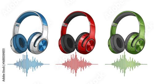 Stylish headphones with sound waves, perfect for music lovers, podcasts, and audio projects