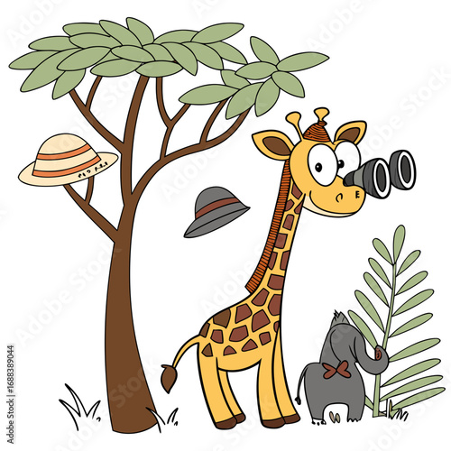 Cute Mischievous Giraffe, accessorized with wearing a bowtie, in a Safari Adventure world – Savannah Heat palette vector