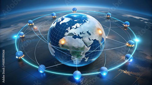 Global business concept of connections and information technology with digital network