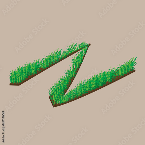 3D capital letter N in green grass texture on light brown background