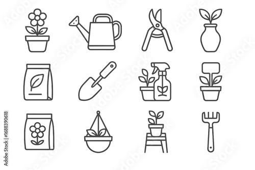 Vase can flower soil packet ceramic indoor gardening vector icon hanging icons