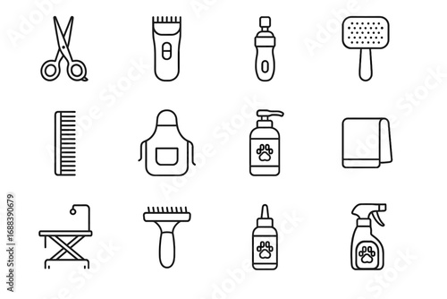 Drying kit clippers towel vector icon ear grooming scissors pet slicker tool