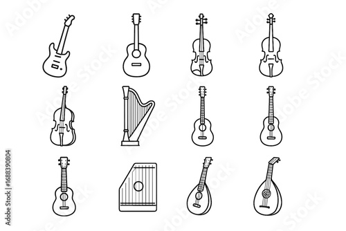 Harp ukulele instruments guitar lute icons bass viola vector icon string double
