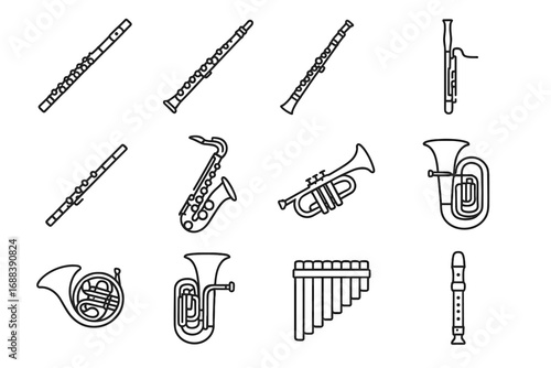 Tuba vector saxophone french pan wind bassoon clarinet icons piccolo instrument icon