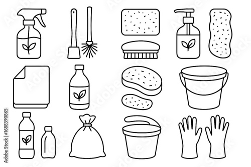 Bottle vector bamboo scrubbing bathroom brush cleaner icons eco bucket refillable pad