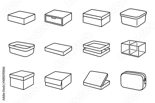 Vector wooden minimalist bin icons lidded storage container acrylic icon box flat