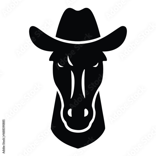 Vector illustration of silhouette of a horse head wearing a cowboy hat