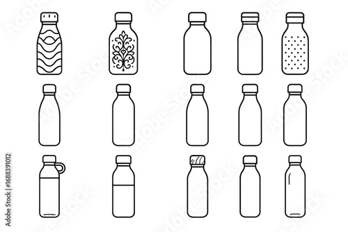 Glossy icons bottle decorative patterned finish glass icon vector metallic steel silicone
