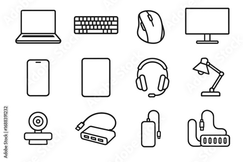 Monitor laptop vector office cable home icon tool external organizer headset portable