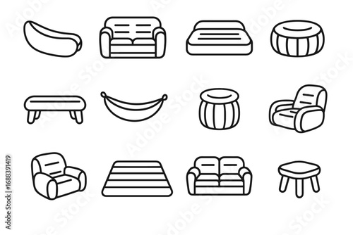 Icons icon table recliner bed sofa stool camping vector inflatable side furniture