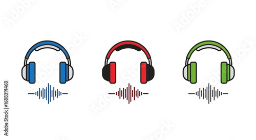 Colorful headphones with audio wave illustration for music, podcast, or sound design projects