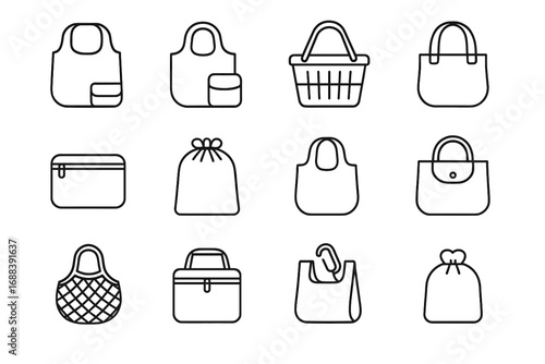 Icon cotton portable tote grocery eco shopping small bag vector compact nylon