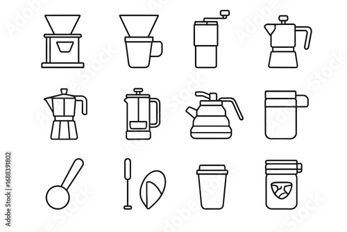 Icon coffee slim press vector frother minimalist folding thermal holder gear dripper