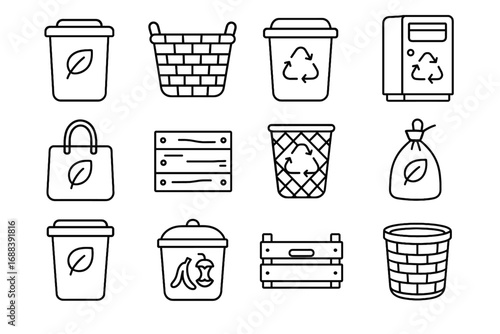 Vector bag plastic bin eco bamboo natural icon compacting friendly biodegradable wicker