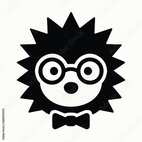 Vector illustration of black hedgehog with glasses and bow tie