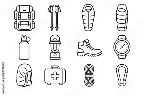 Mat rechargeable adventure icons lantern altimeter expedition icon vector gear insulated cover