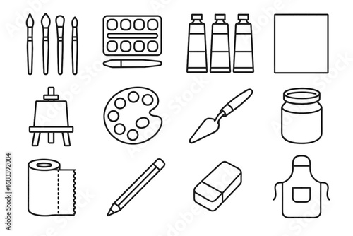 Container tabletop easel student paint icon supplies beginner vector acrylic eraser canvas