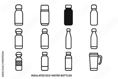 Insulated icons cork bottle slim black vacuum icon flask thermal vector