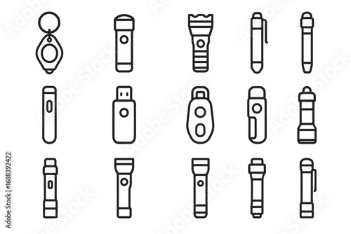 Vector tactical icon flashlight collection torch mini small tiny compact emergency slim